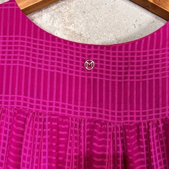 Marie Oliver Vanessa fuschia pink subtle plaid short sleeve v neck maxi dress - Picture 6 of 10